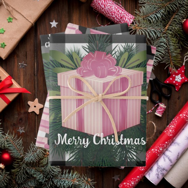Buffalo Kariert Weihnachtsgeschenk | Rosa Geschenkpapier Set (Pink Buffalo Plaid Christmas Gift Wrapping Paper Sheets)