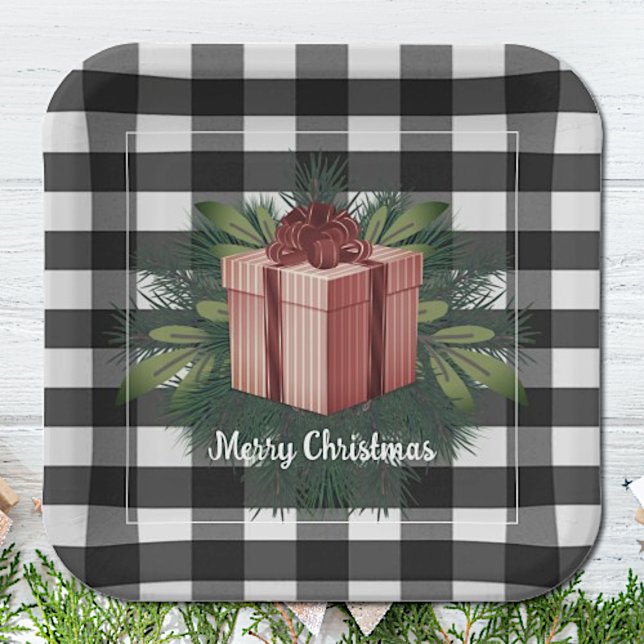 Buffalo Kariert Weihnachtsgeschenk | Rot Pappteller (Red Buffalo Plaid Christmas Gift Paper Plates)