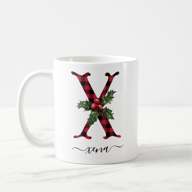 Buffalo Kariert X Monogram Weihnachtskaffee Tasse (Links)