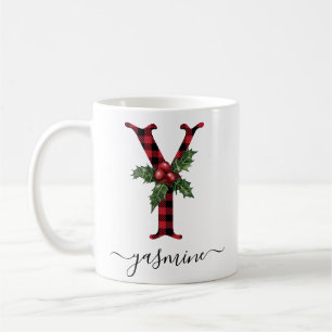 Buffalo Kariert Y Monogram Weihnachtskaffee Tasse