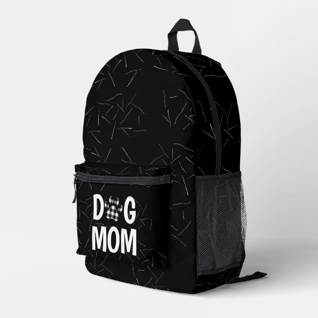 Buffalo Karierte DOG MAMA Paw Print und Hair Bedruckter Rucksack (Rückseitige Ecke Rechts)