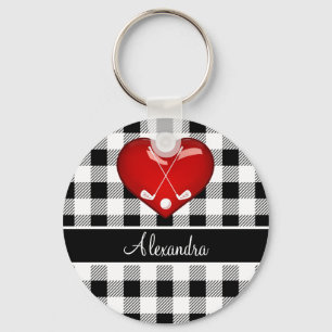 Buffalo Karierte Schwarz-weiße Golfclubs Rotes Her Schlüsselanhänger