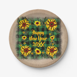 Buffalo Karierte Sonnenblumen Happy New Year 20xx  Pappteller