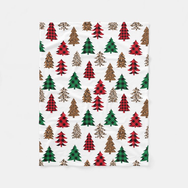 Buffalo Karierte Weihnachtsbaume Roter Leopard Fleecedecke (Vorderseite)