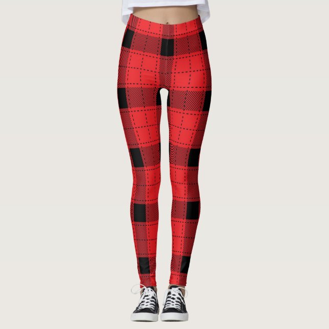 Buffalo Karierte Weihnachtsrot und schwarz Gemuste Leggings (Vorderseite)