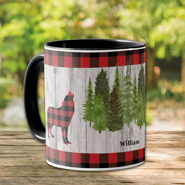 Buffalo Karierte Wolf Weihnachtsbaumen auf Holz Tasse (Von Creator hochgeladen)