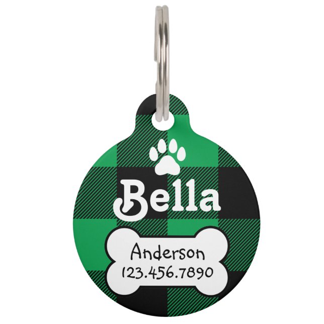 Buffalo Karierter, grüner und schwarzer Hund Haustiermarke (Vorderseite)