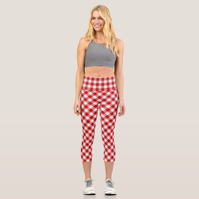 Buffalo Karierter Karo Rot Weiß Capri Leggings (Vorderseite)