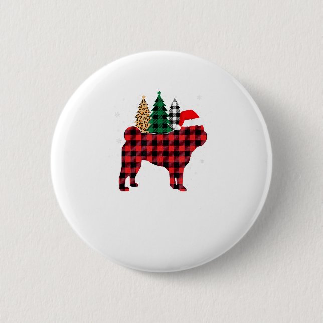 Buffalo Karierter Mops Dog Tree Leopard Weihnachts Button (Vorderseite)