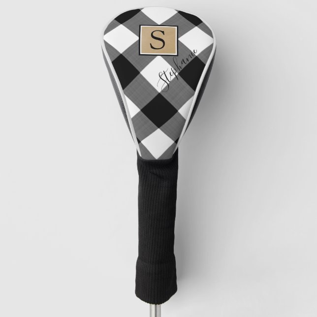 Buffalo Karierter Name für Schwarz-weiße Monogramm Golf Headcover (Vorderseite)