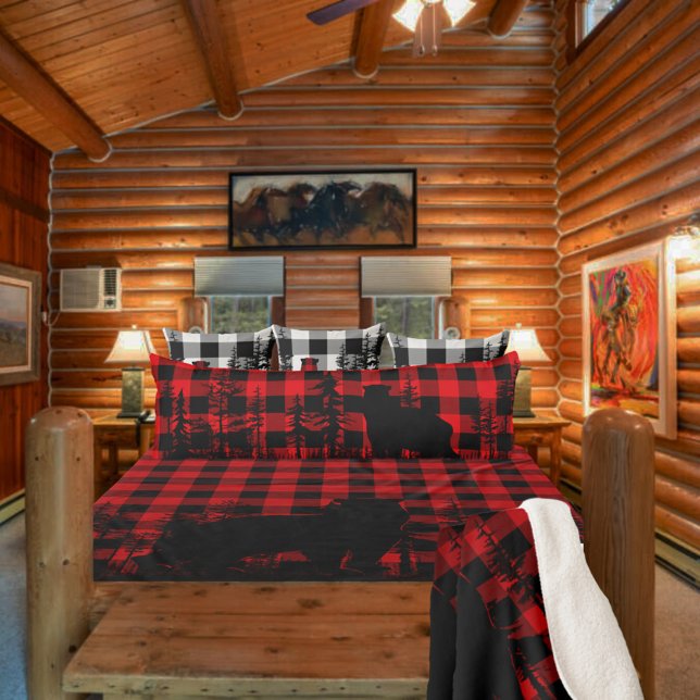 Buffalo Karierter Pinienwaldbär Seitenschläferkissen (Buffalo Plaid Woodland Pine Forest Bear Foraging Body Pillow)