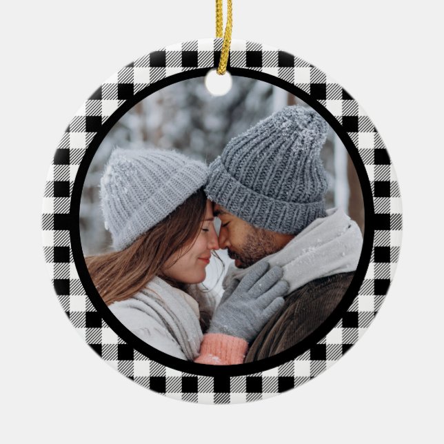 Buffalo Karierter Schwarz-weißer Fall Keramik Ornament (Vorne)