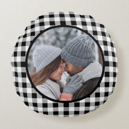 Buffalo Karierter Schwarz-weißer Fall Rundes Kissen