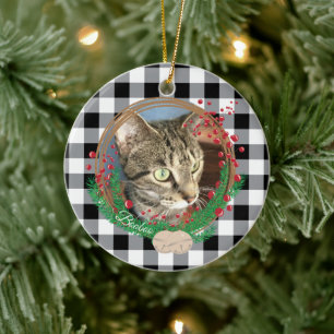 Buffalo Kariertes Cat Foto Keramik Ornament