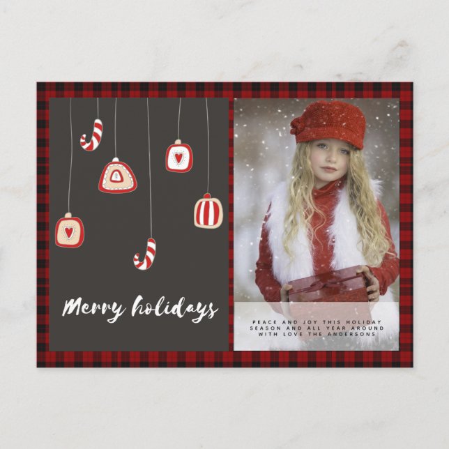 Buffalo Kariertes Foto Xmas Neujahr Folk Art Baubl Postkarte (Vorderseite)