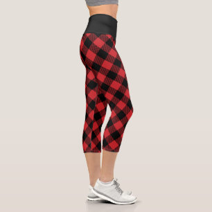 Buffalo Kariertes Schwarz-Rot-Kegelmuster Capri Leggings