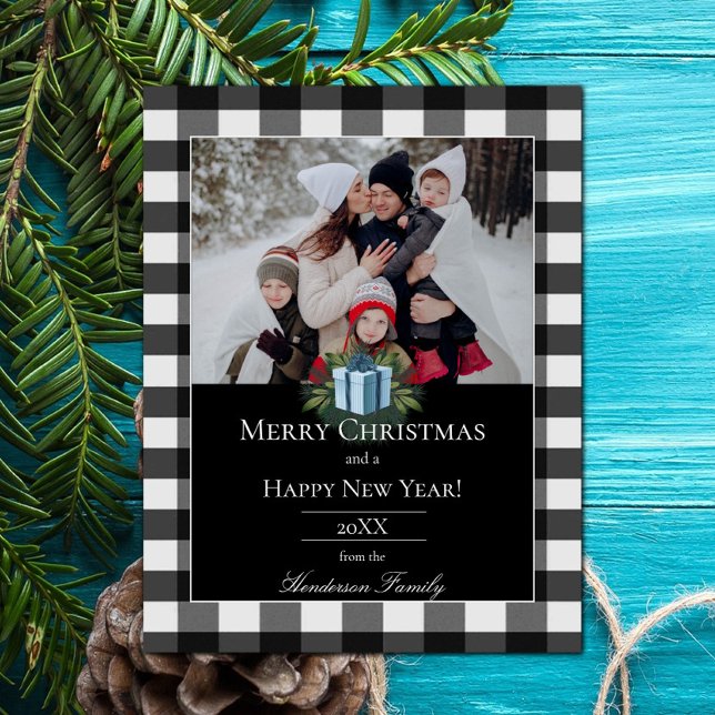 Buffalo Kariertes Weihnachtsgeschenk Foto | Blau Feiertagskarte (Blue Buffalo Plaid Christmas Gift Holiday Photo Card)