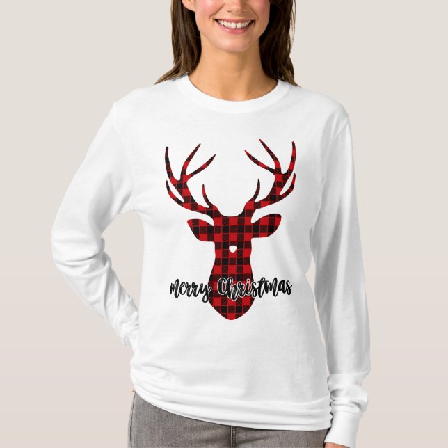 Buffalo Kariertes Weihnachtsschmuck T-Shirt (Vorderseite)