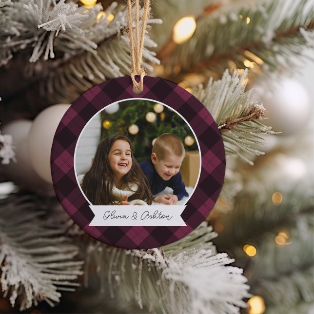 Buffalo Kariertes zweiseitiges Personalisiertes Fo Keramik Ornament (Von Creator hochgeladen)