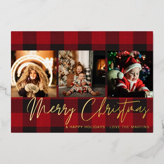 Buffalo Karo 3 Foto Frohe Weihnachten Folieneinladung (Vorderseite)
