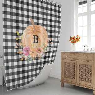 Buffalo-Karo-Badezimmer-Vorhang mit Monogramm-Kürb Duschvorhang