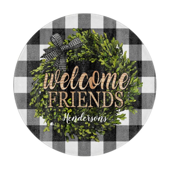 Buffalo Karo Black and White Boxwood Wreath Schneidebrett (Vorderseite)