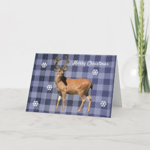 Buffalo-Karo Blau Waldhirsch Weihnachtskarte Feiertagskarte