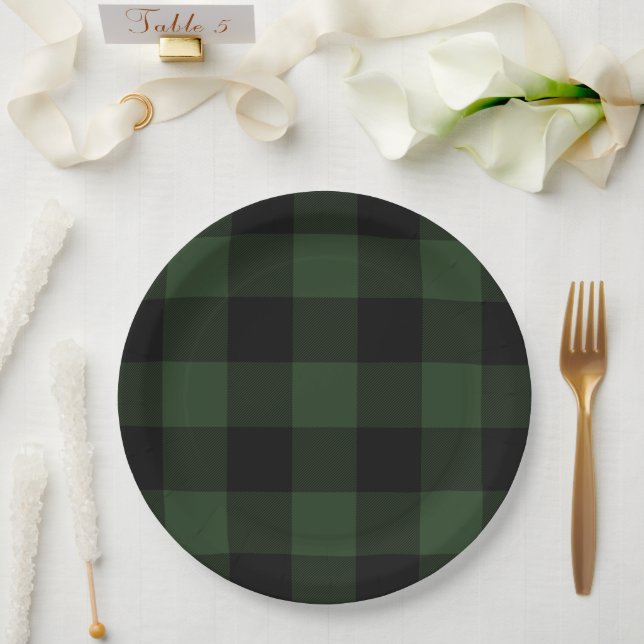 Buffalo Karo Celtic Green und Black Symmetrie Pappteller (Hochzeit)