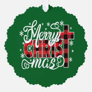 Buffalo-Karo-Christliches-Christmas-Design mit Sch Ornament Karte