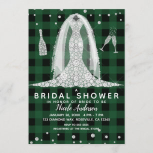Buffalo-Karo-Diamant-Hochzeitskleid-Bridal-Shower Einladung