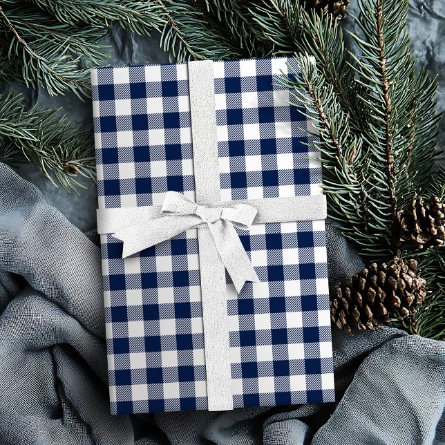 Buffalo Karo Gingham Muster navyblau Geschenkpapier (Buffalo Check gingham pattern navy blue Wrapping Paper)