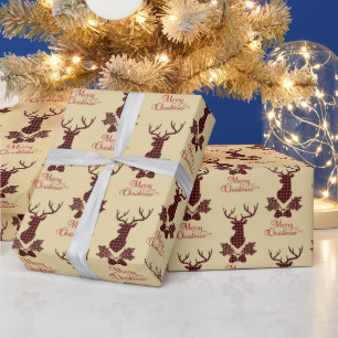 Buffalo-Karo-Hirschkopf-Muster-Weihnachten Geschenkpapier