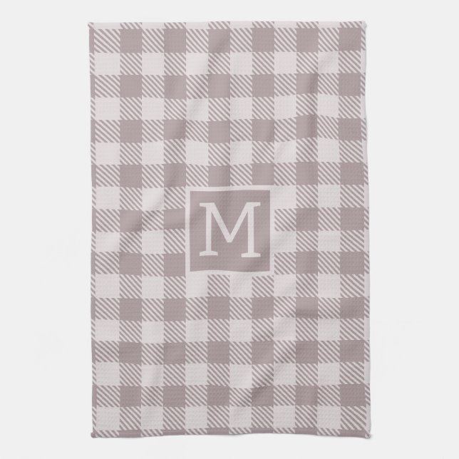Buffalo Karo Kariert Gingham Karo Beige Monogram Geschirrtuch (Vertikal)