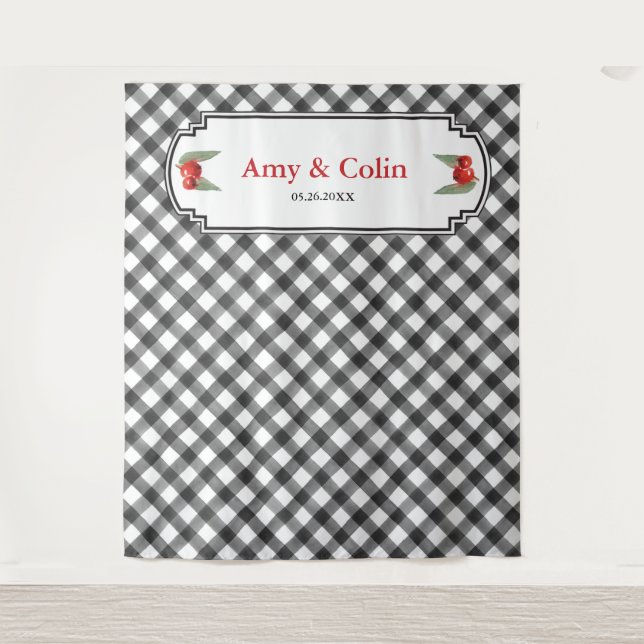 Buffalo Karo Kariert Schwarz & Weiß Polterabend Wandteppich (Vorderseite)