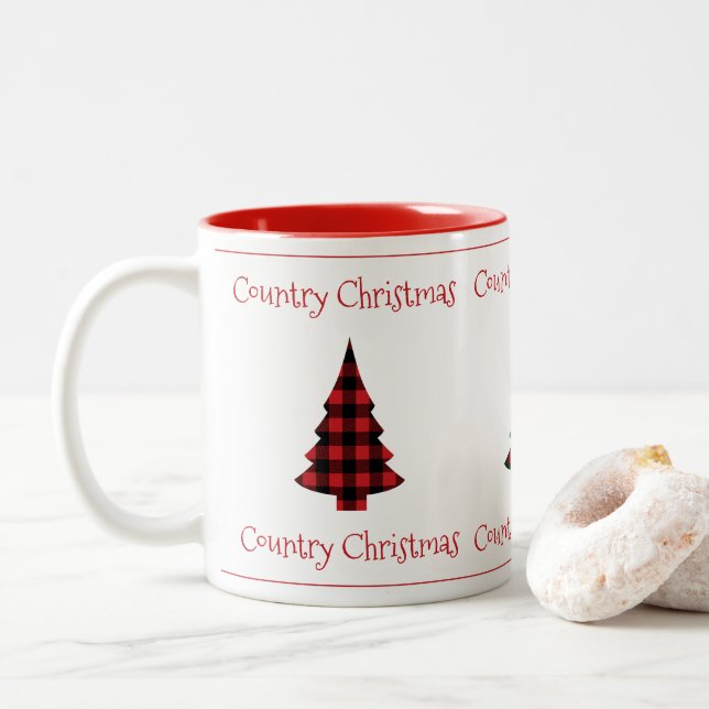 Buffalo Karo Karierter Urlaub Land Weihnachten Zwe Zweifarbige Tasse (Mit Donut)
