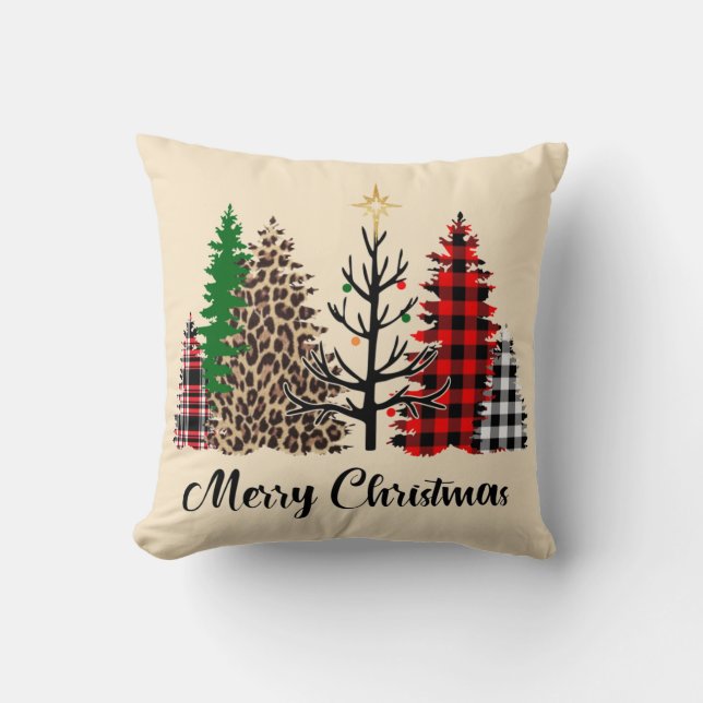 Buffalo Karo Leopard Print Bare Pine Weihnachten Kissen (Vorderseite)