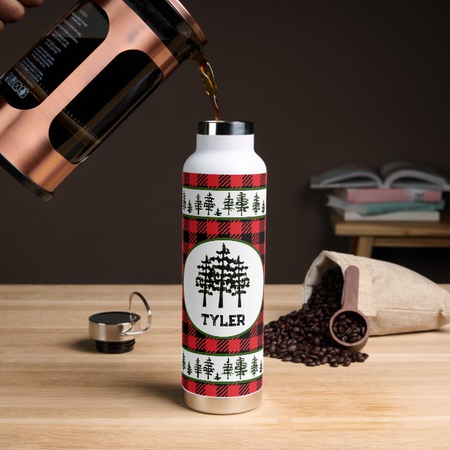Buffalo-Karo mit Immergrün-Rand Trinkflasche (Kaffee)