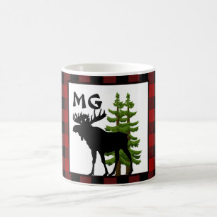 Buffalo-Karo mit Monogramm und Elch-Design Kaffeetasse
