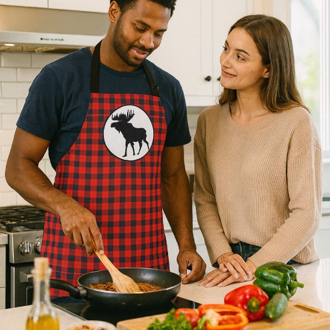 Buffalo Karo mit schwarzem Elch Schürze (Guys that love to cook wear aprons.  This red buffalo check is great gift idea )