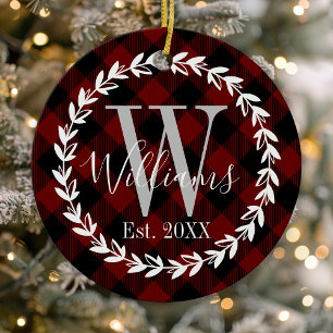 Buffalo-Karo Monogramm Name Familie Weihnachten Keramik Ornament