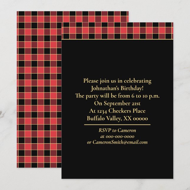 Buffalo Karo Muster Custom Colors SVG Party Einladung (Vorne/Hinten)