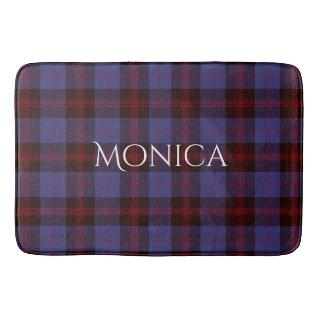Buffalo-Karo navyblau rot Monogramm Name Badematte (Vorderseite)