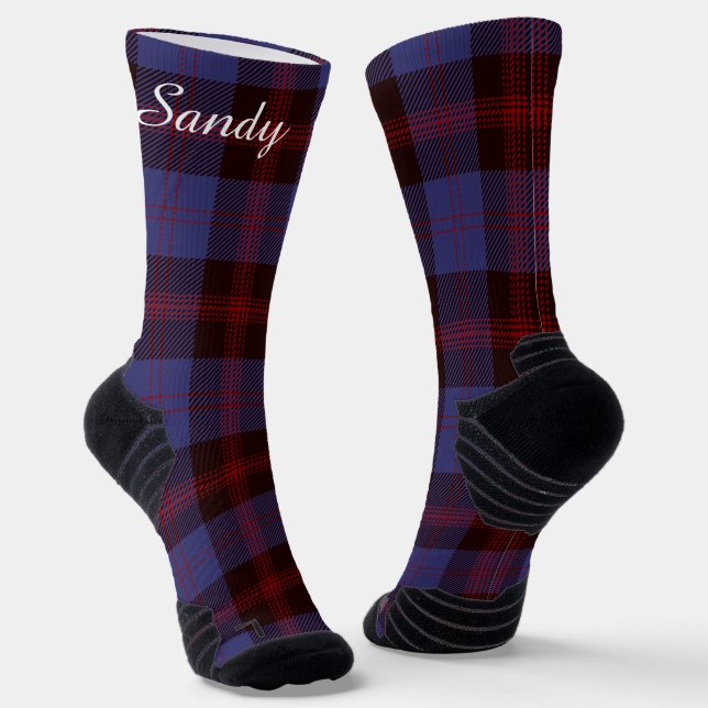 Buffalo-Karo navyblau rot Monogramm Name Socken (Gewinkelt)