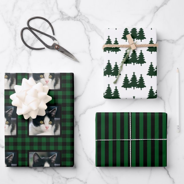 Buffalo Karo Pet Foto Weihnachten Geschenkpapier Set (Vorderseite)