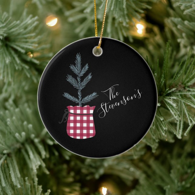 Buffalo Karo Pine Tree Personalisierter Name Keramik Ornament (Baum)