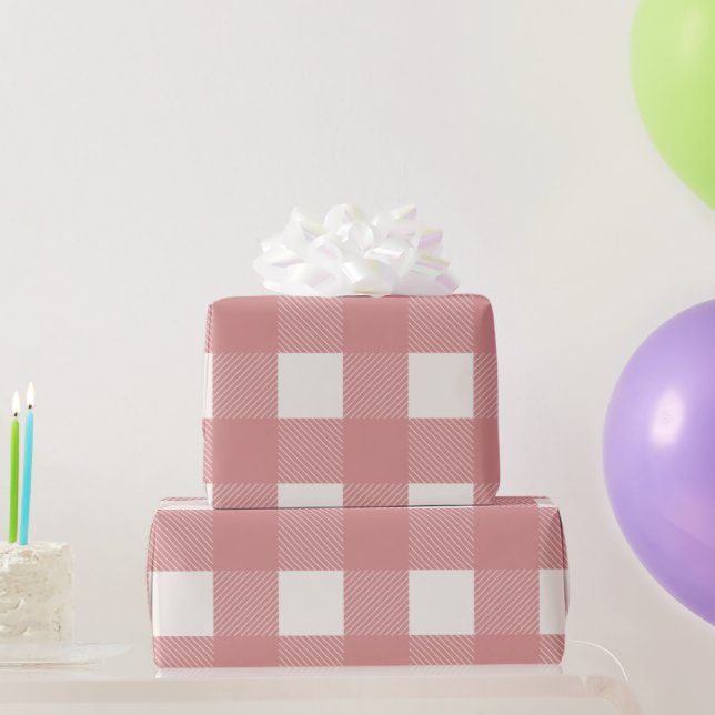 Buffalo Karo Pink Mauve Einfach Stilvoll Kariert Geschenkpapier (Partygeschenke)