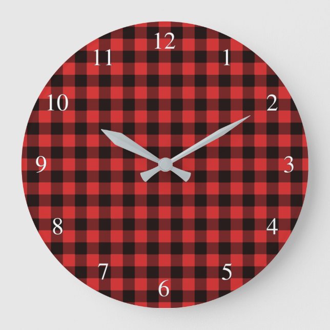 Buffalo Karo Red Kariert Große Wanduhr (Vorderseite)