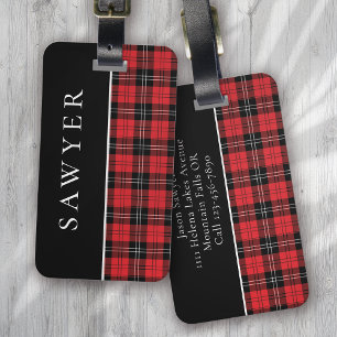 Buffalo Karo Rot Schwarz Monogramm Gepäckanhänger