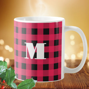 Buffalo Karo Rot Schwarz Monogramm Weihnachten Kaffeetasse