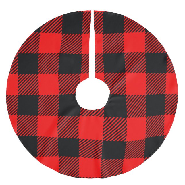 Buffalo Karo Rot und Schwarz Lumberjack Karierte D Polyester Weihnachtsbaumdecke (Vorderseite)